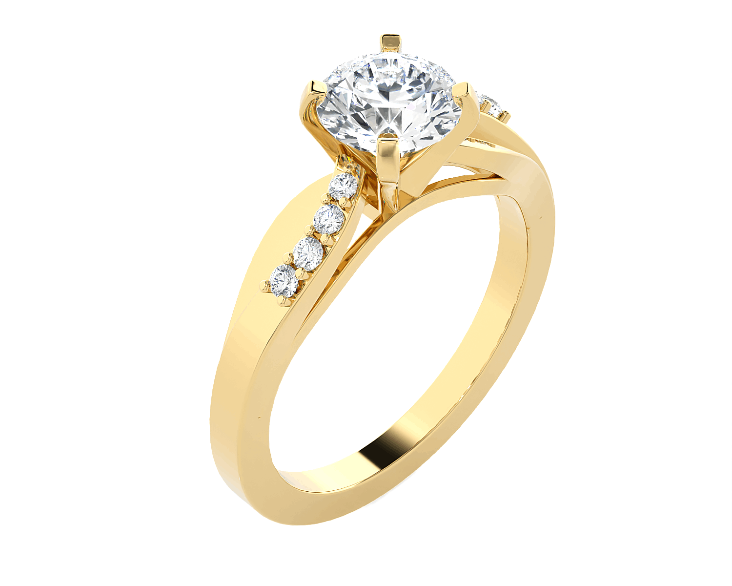Round Lab Grown Diamond Side Stone Engagement Ring