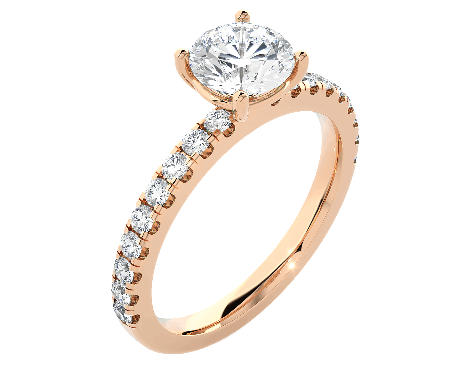 Round Lab Grown Diamond Side Stone Engagement Ring