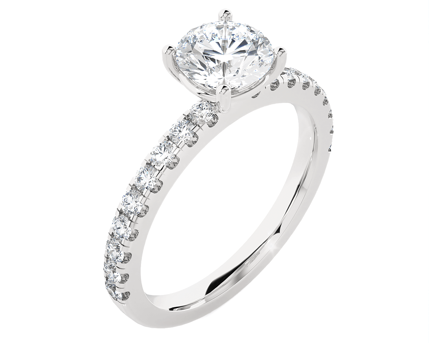 Round Lab Grown Diamond Side Stone Engagement Ring