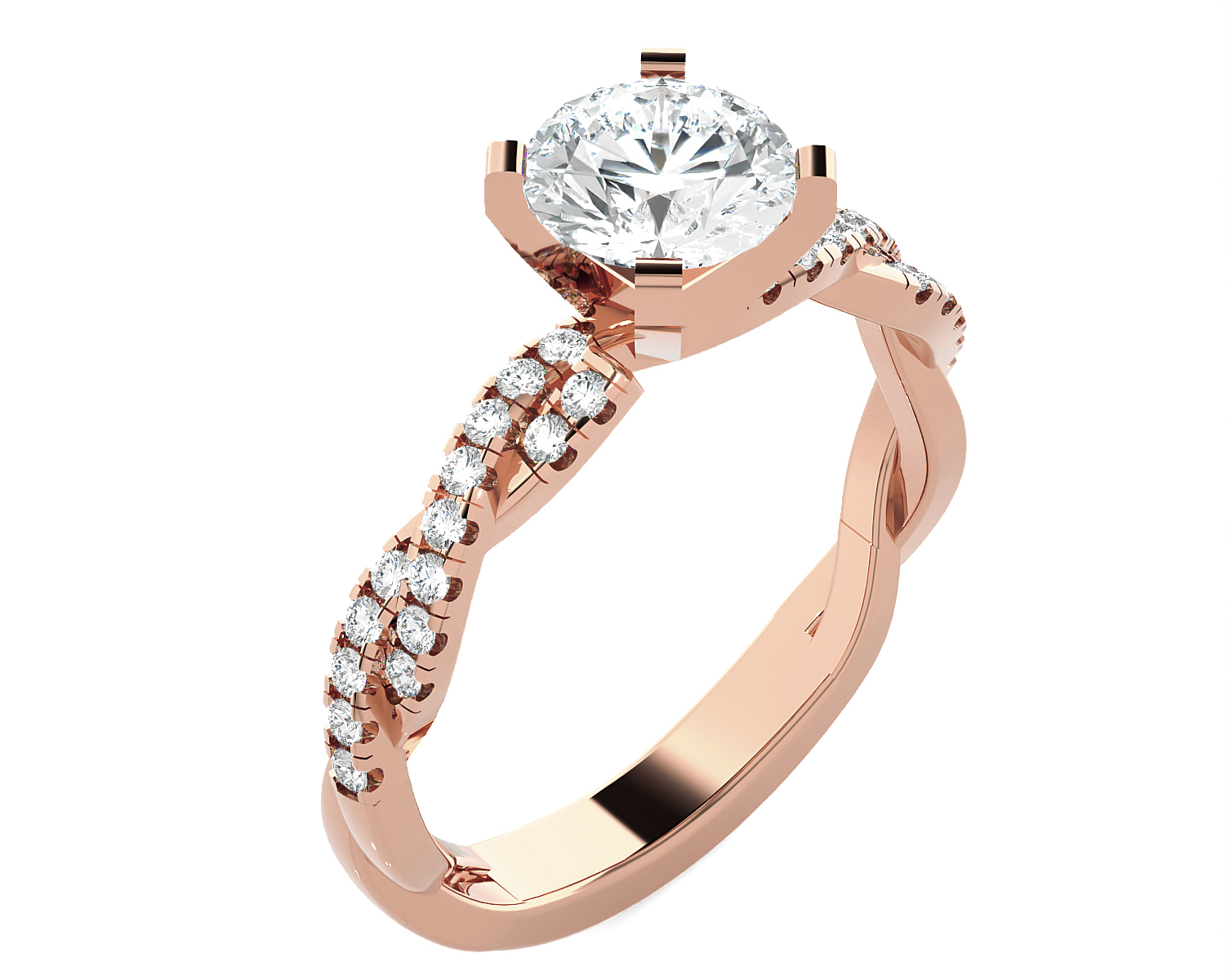 Round Lab Grown Diamond Side Stone Engagement Ring