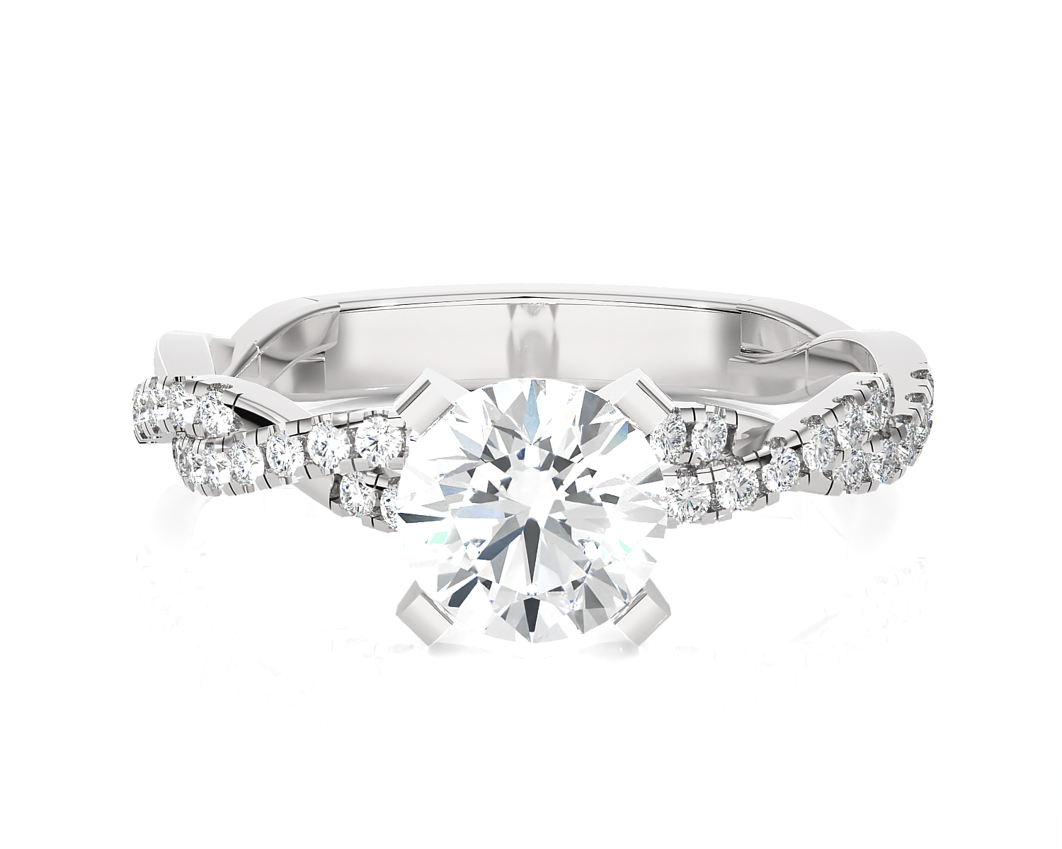 Round Lab Grown Diamond Side Stone Engagement Ring