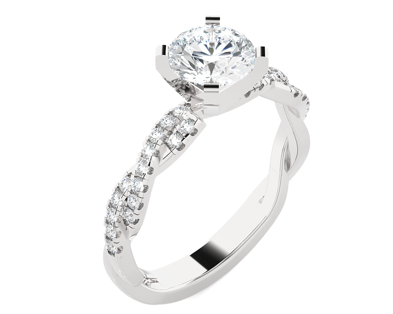 Round Lab Grown Diamond Side Stone Engagement Ring