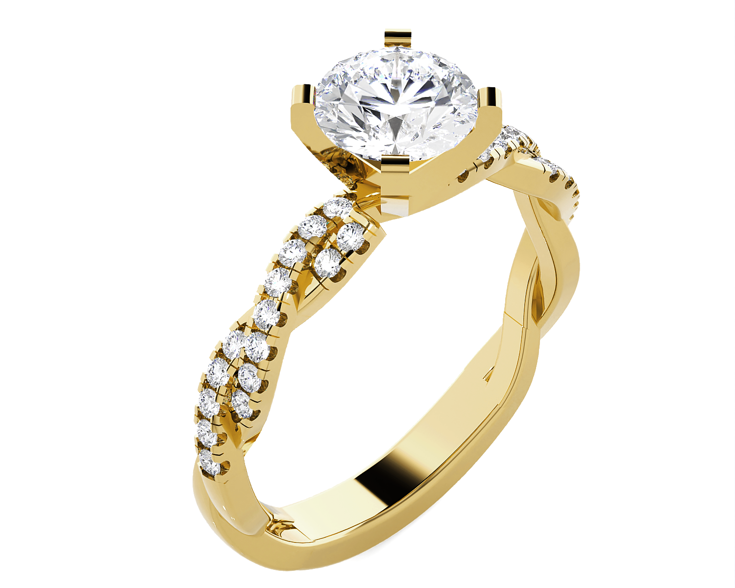 Round Lab Grown Diamond Side Stone Engagement Ring