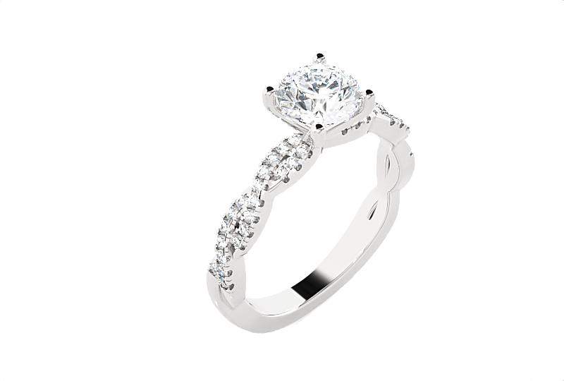 Round Lab Grown Diamond Side Stone Engagement Ring
