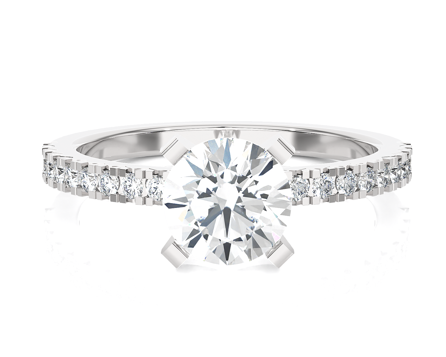 Round Lab Grown Diamond Side Stone Engagement Ring