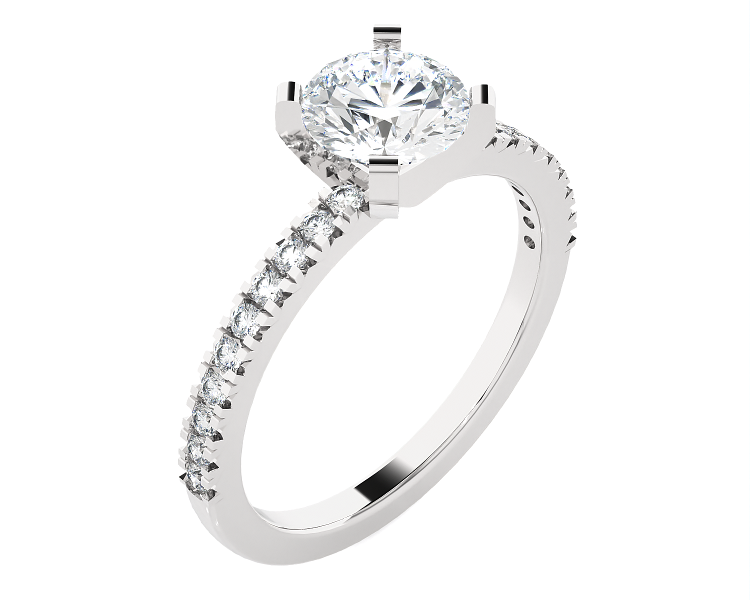 Round Lab Grown Diamond Side Stone Engagement Ring