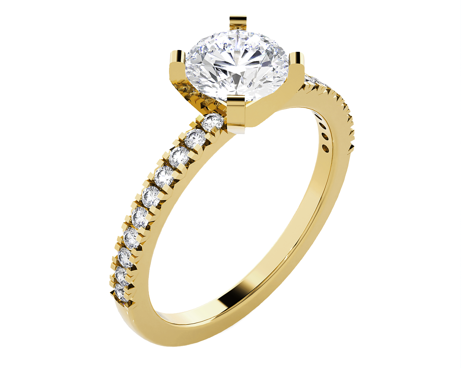 Round Lab Grown Diamond Side Stone Engagement Ring