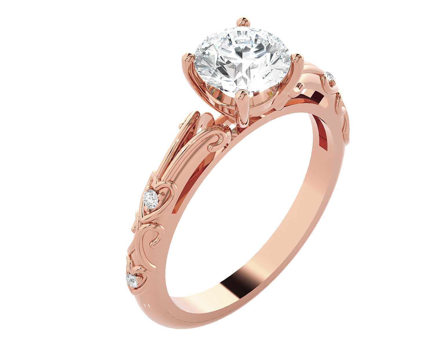 Round Lab Grown Diamond Side Stone Engagement Ring