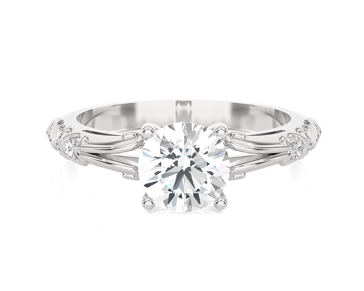 Round Lab Grown Diamond Side Stone Engagement Ring