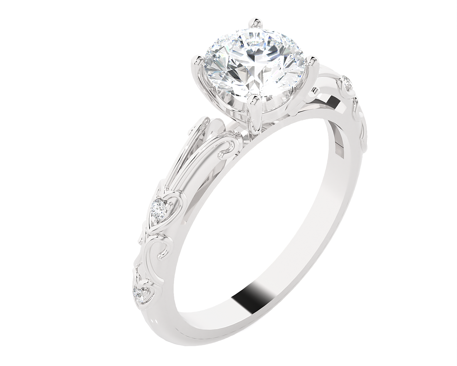 Round Lab Grown Diamond Side Stone Engagement Ring