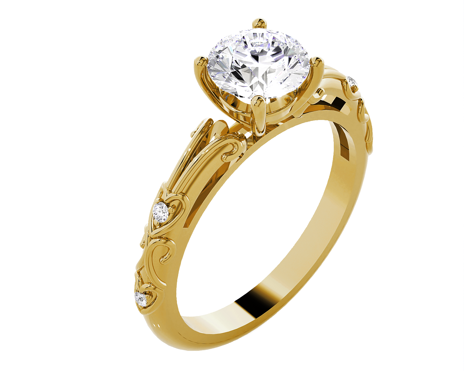Round Lab Grown Diamond Side Stone Engagement Ring