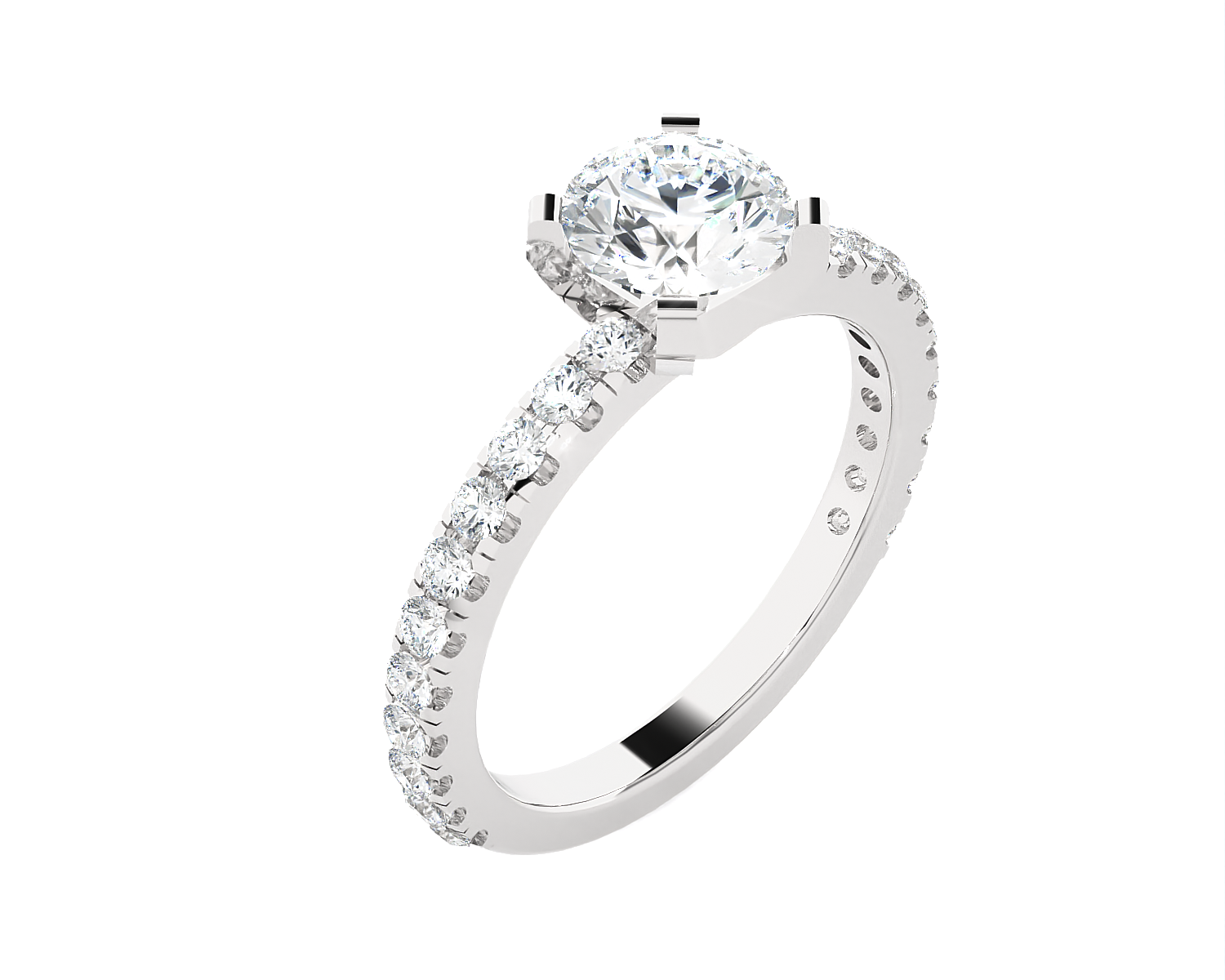 Round Lab Grown Diamond Side Stone Engagement Ring