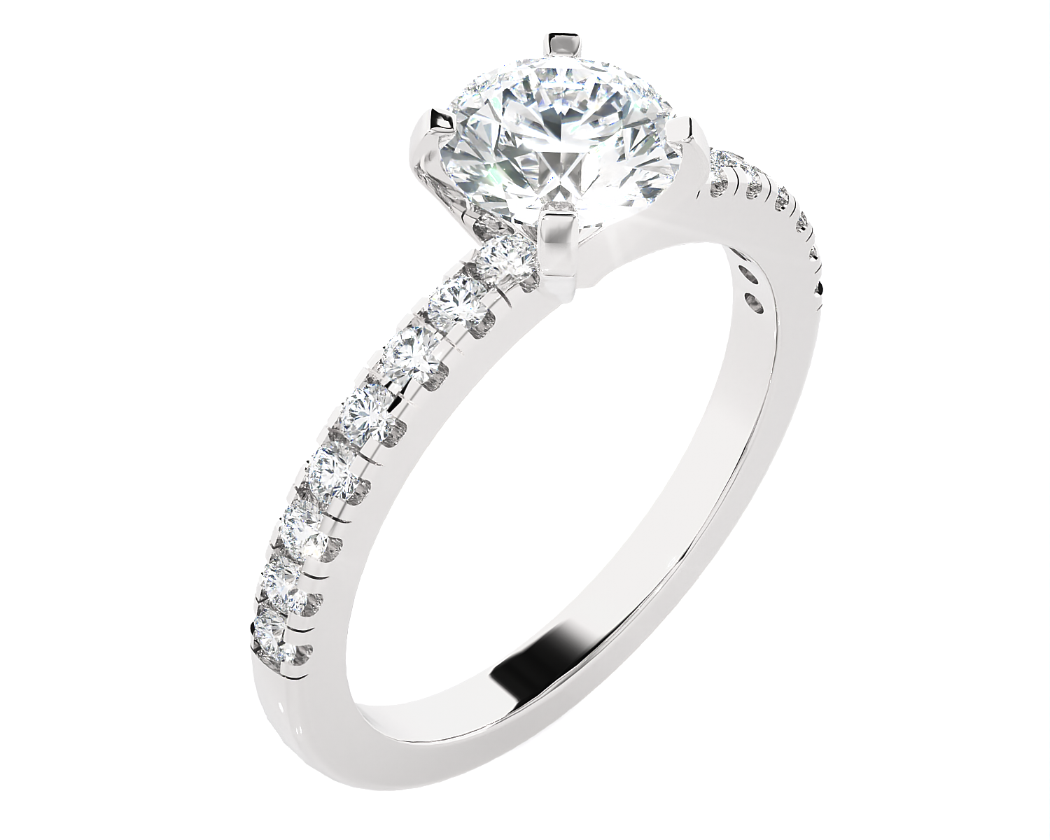 Round Lab Grown Diamond Side Stone Engagement Ring