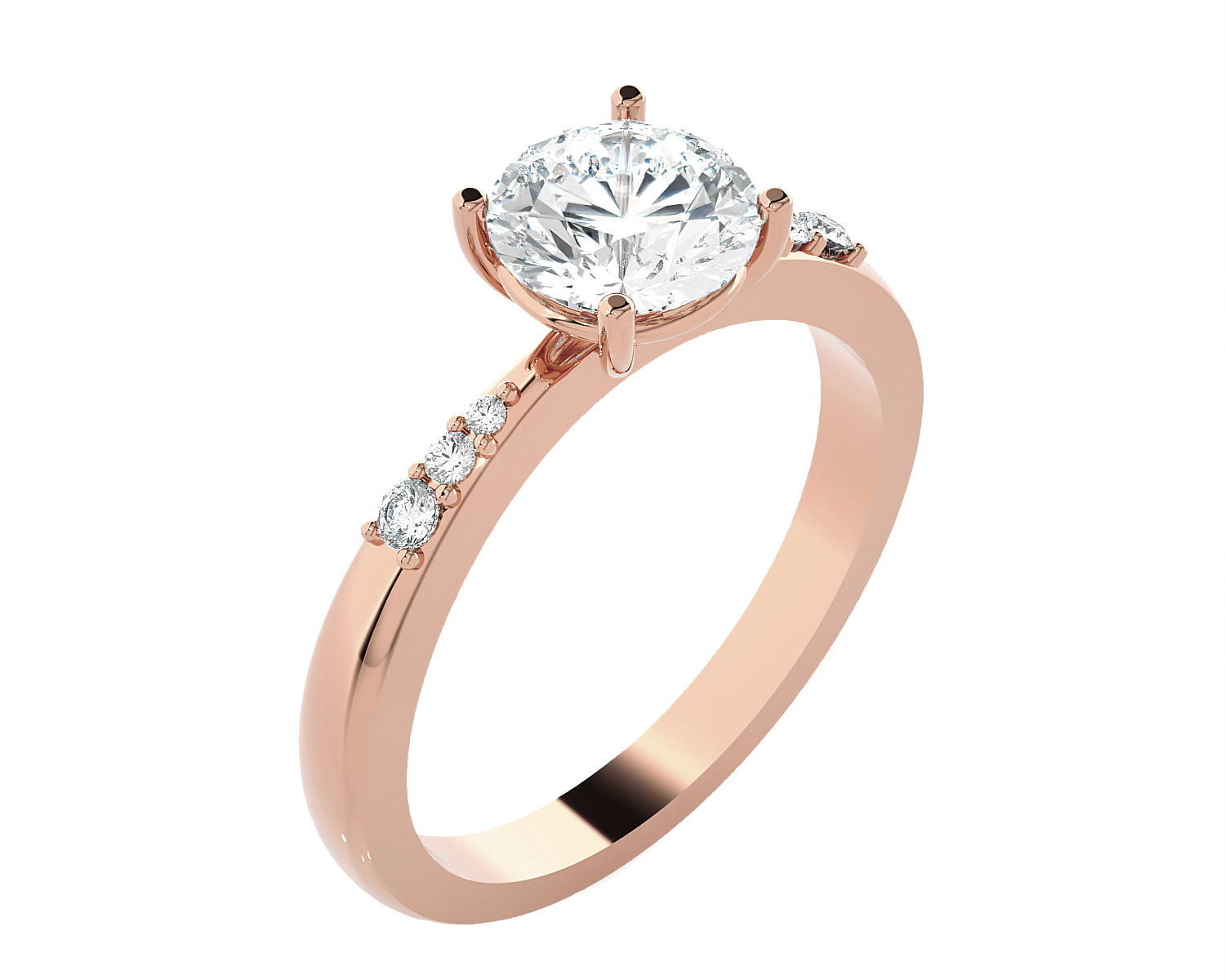 Round Lab Grown Diamond Side Stone Engagement Ring