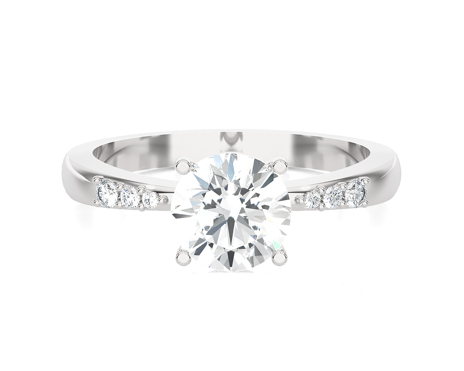 Round Lab Grown Diamond Side Stone Engagement Ring