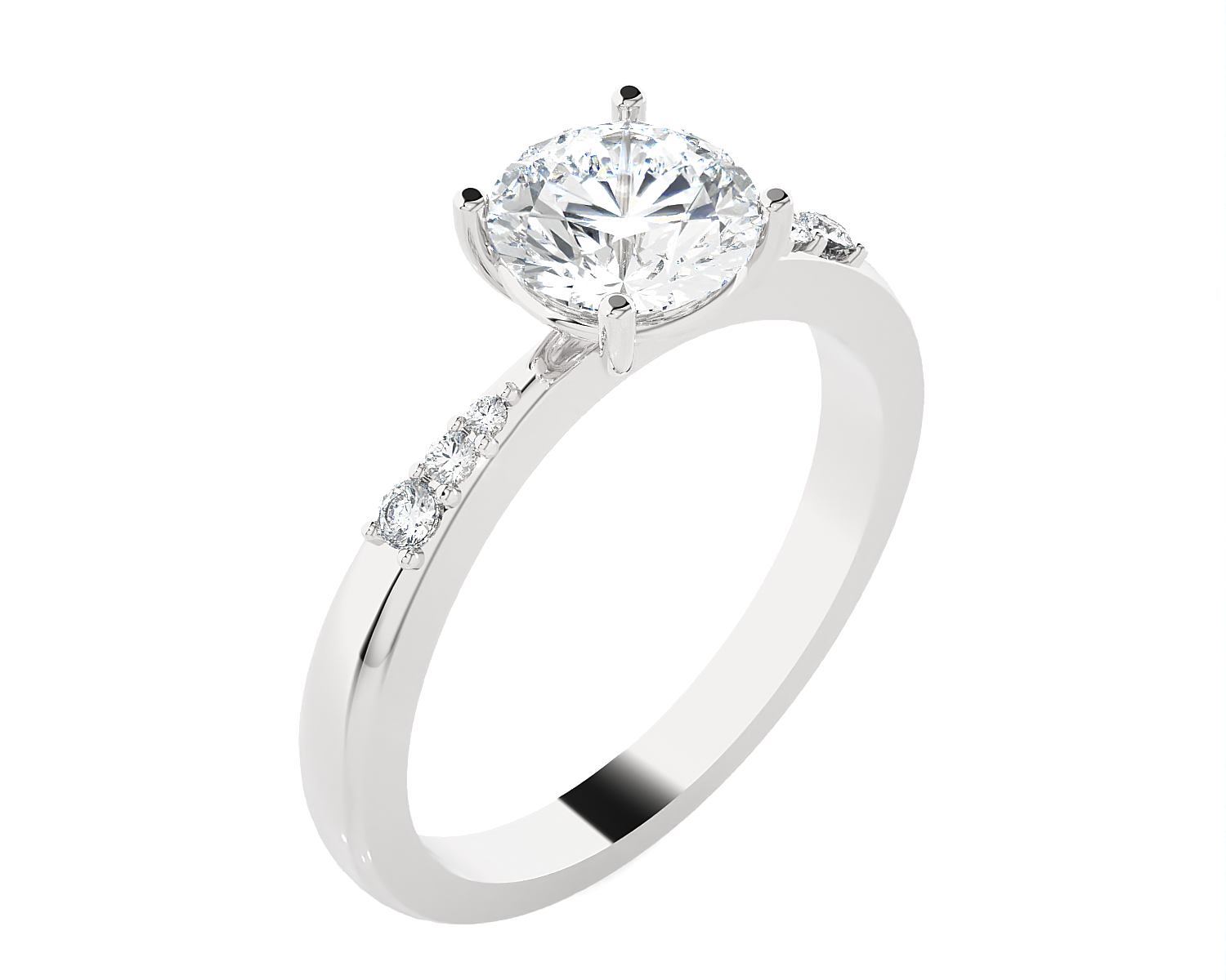Round Lab Grown Diamond Side Stone Engagement Ring