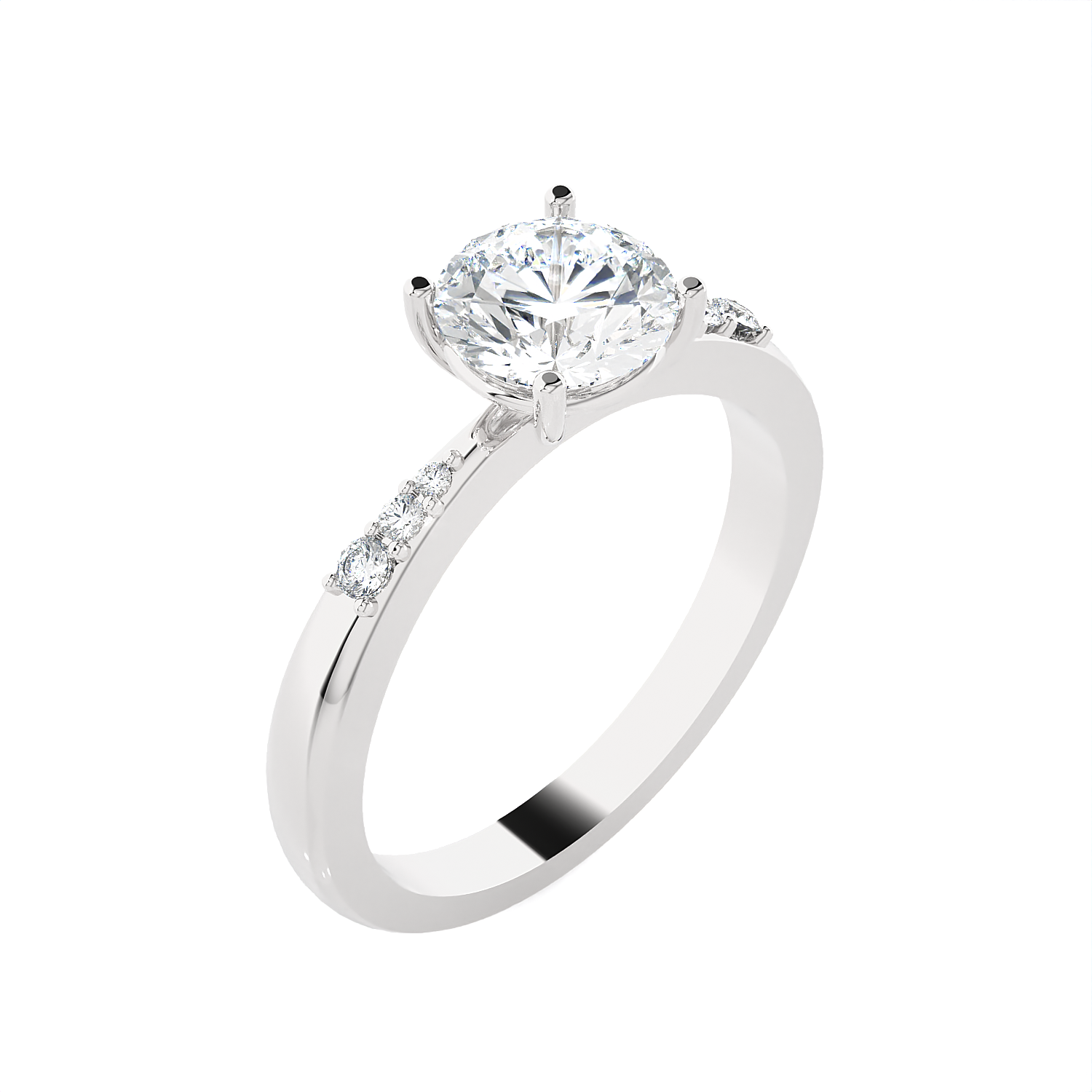 Round Lab Grown Diamond Side Stone Engagement Ring