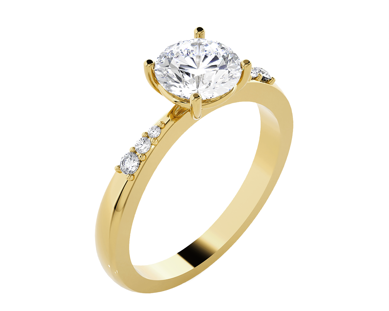 Round Lab Grown Diamond Side Stone Engagement Ring