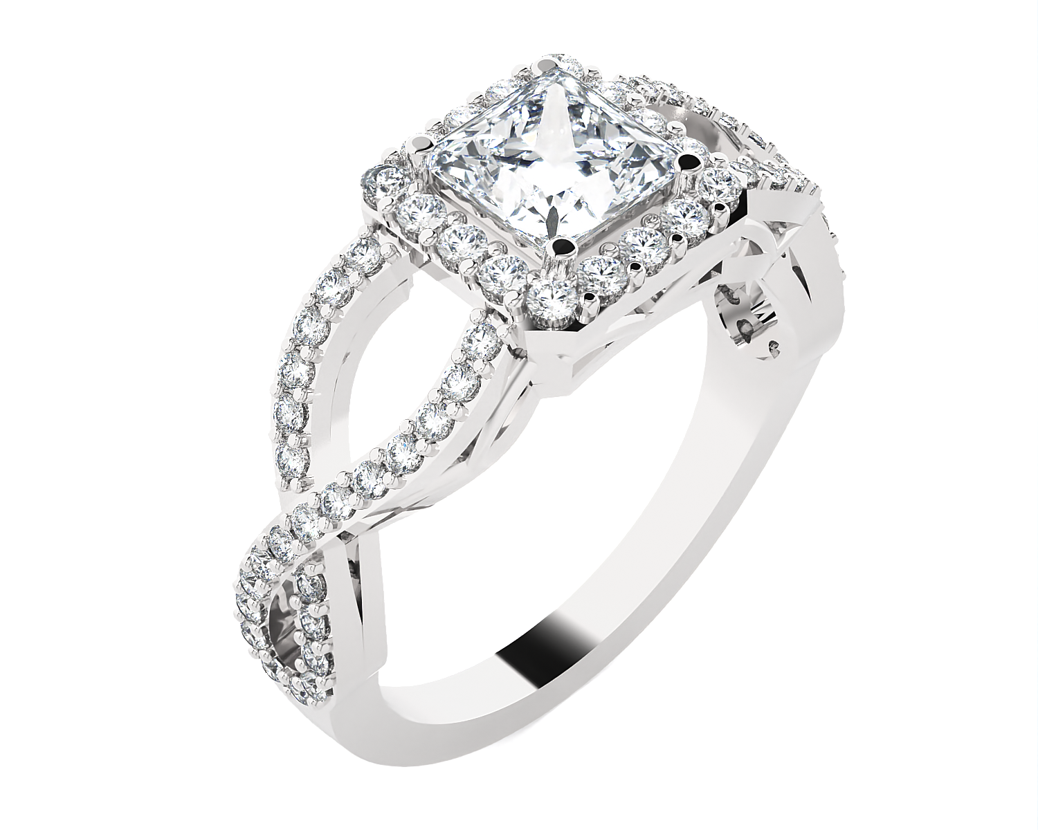 Princess-Cut Lab Grown Diamond Side Stone Engagement Ring
