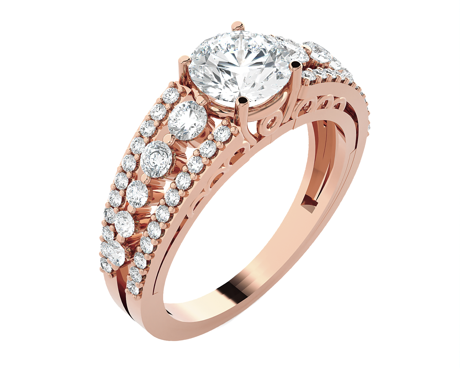 Round Lab Grown Diamond Side Stone Engagement Ring