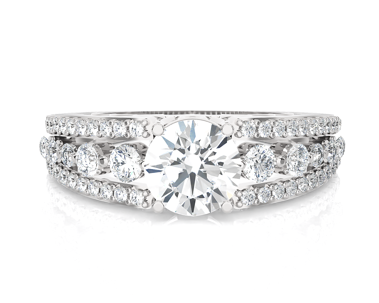 Round Lab Grown Diamond Side Stone Engagement Ring
