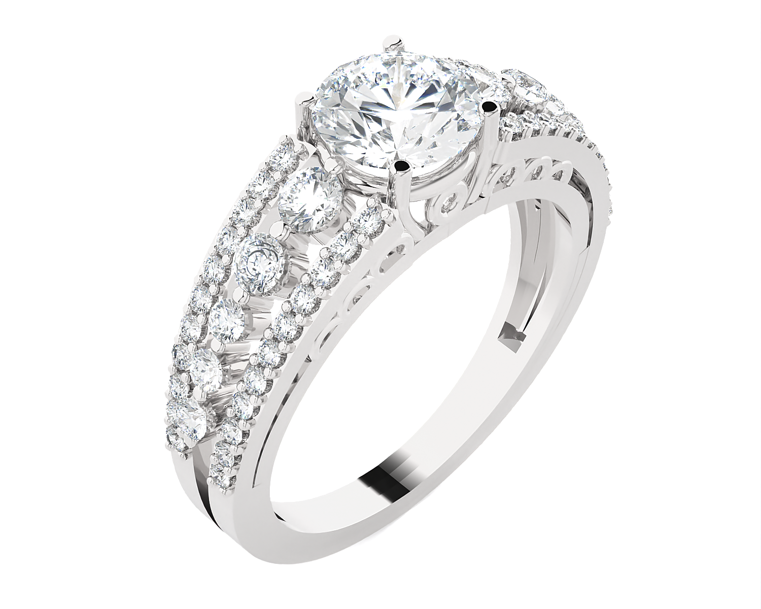 Round Lab Grown Diamond Side Stone Engagement Ring