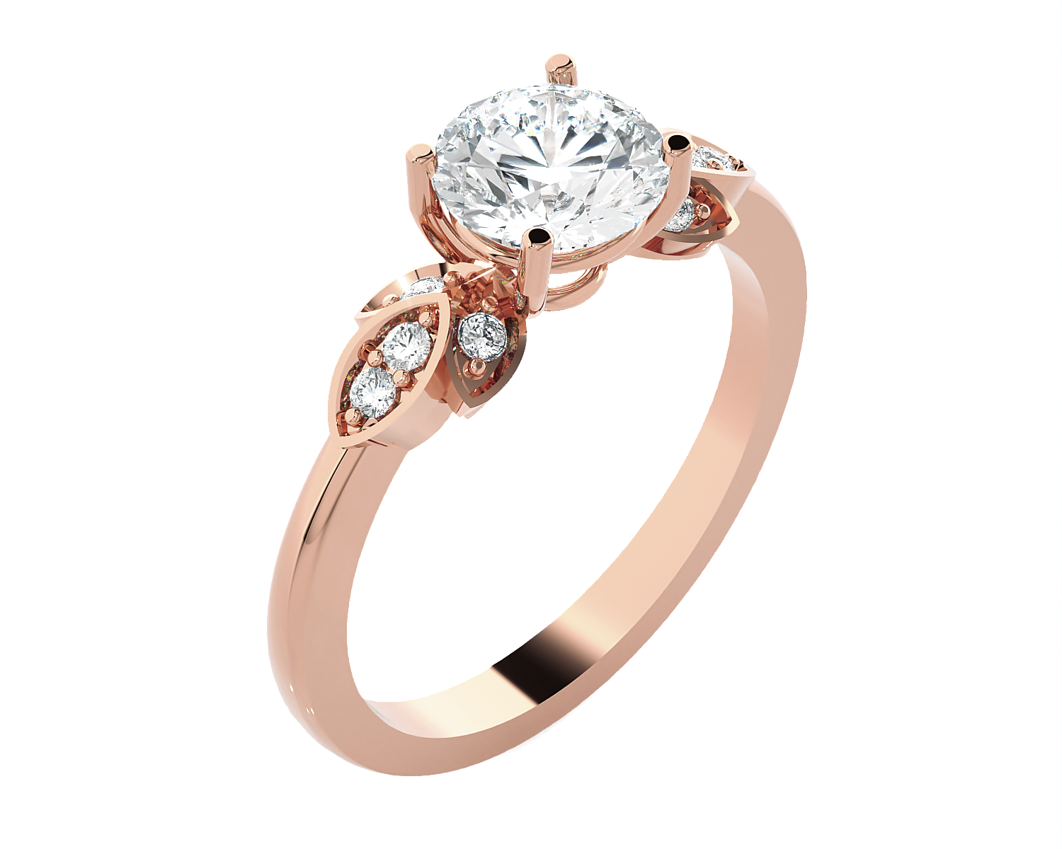 Round Lab Grown Diamond Side Stone Engagement Ring