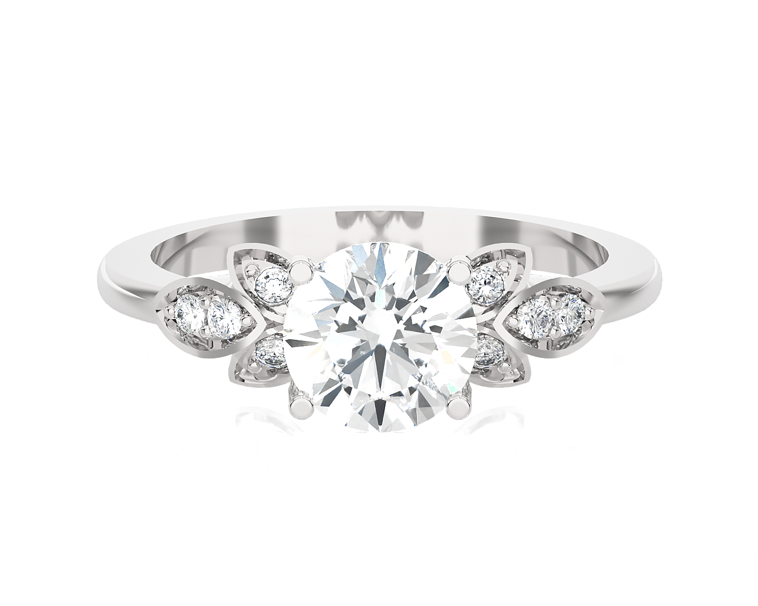 Round Lab Grown Diamond Side Stone Engagement Ring