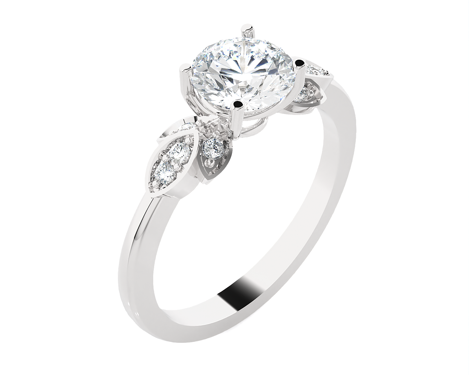 Round Lab Grown Diamond Side Stone Engagement Ring