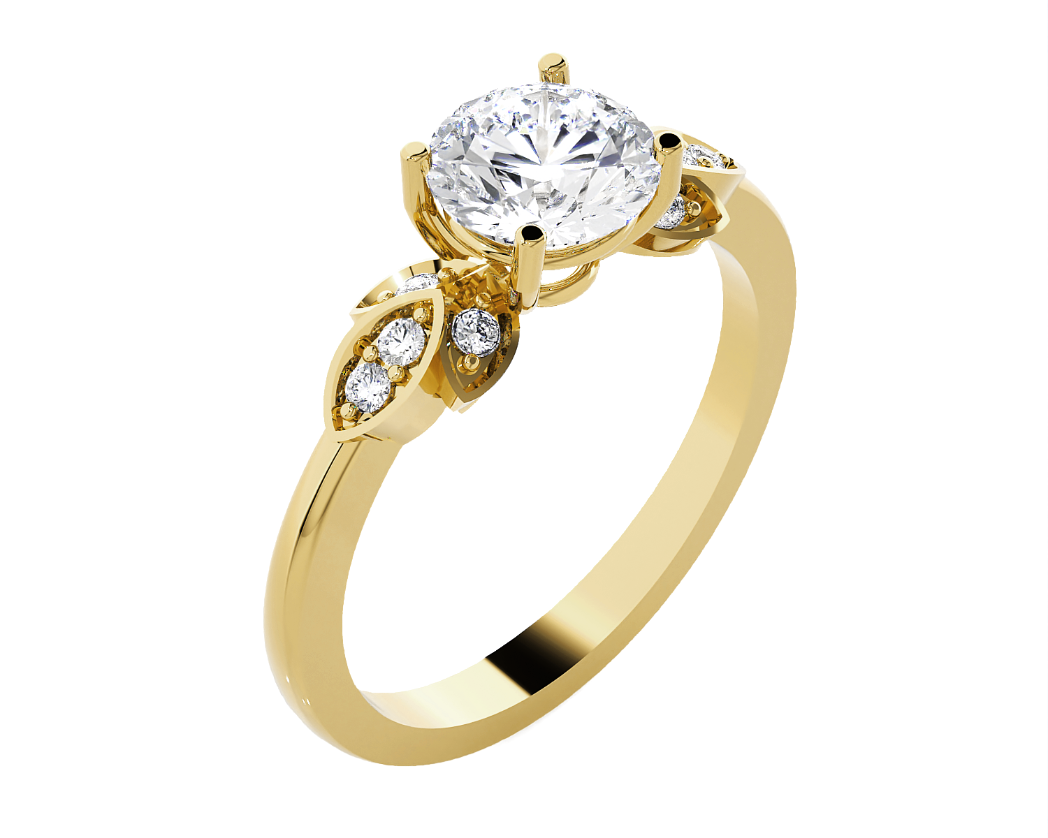 Round Lab Grown Diamond Side Stone Engagement Ring