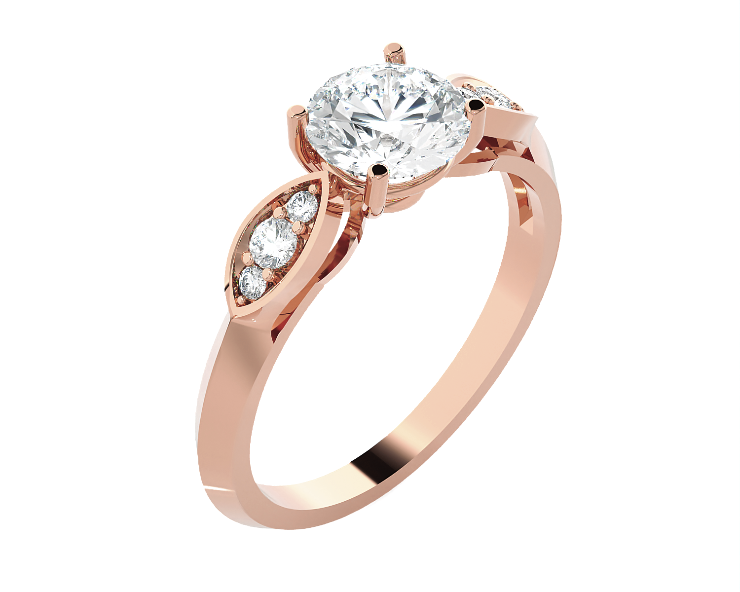 Round Lab Grown Diamond Side Stone Engagement Ring