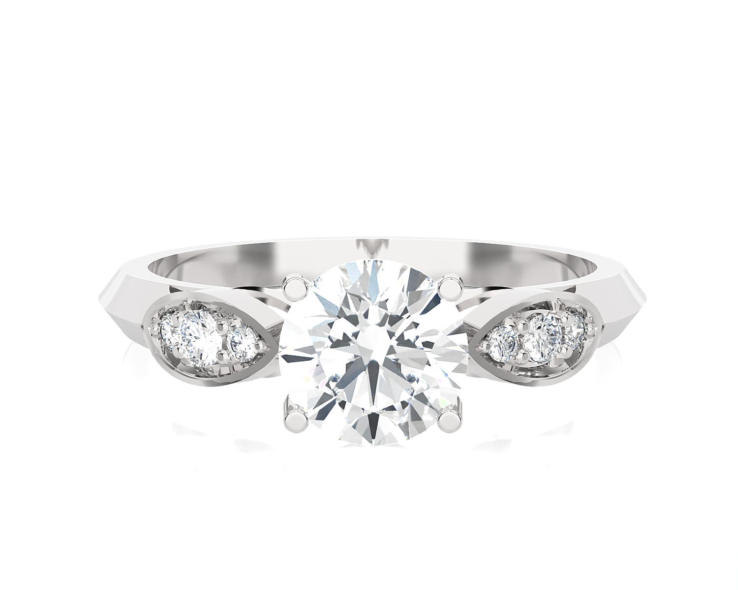 Round Lab Grown Diamond Side Stone Engagement Ring