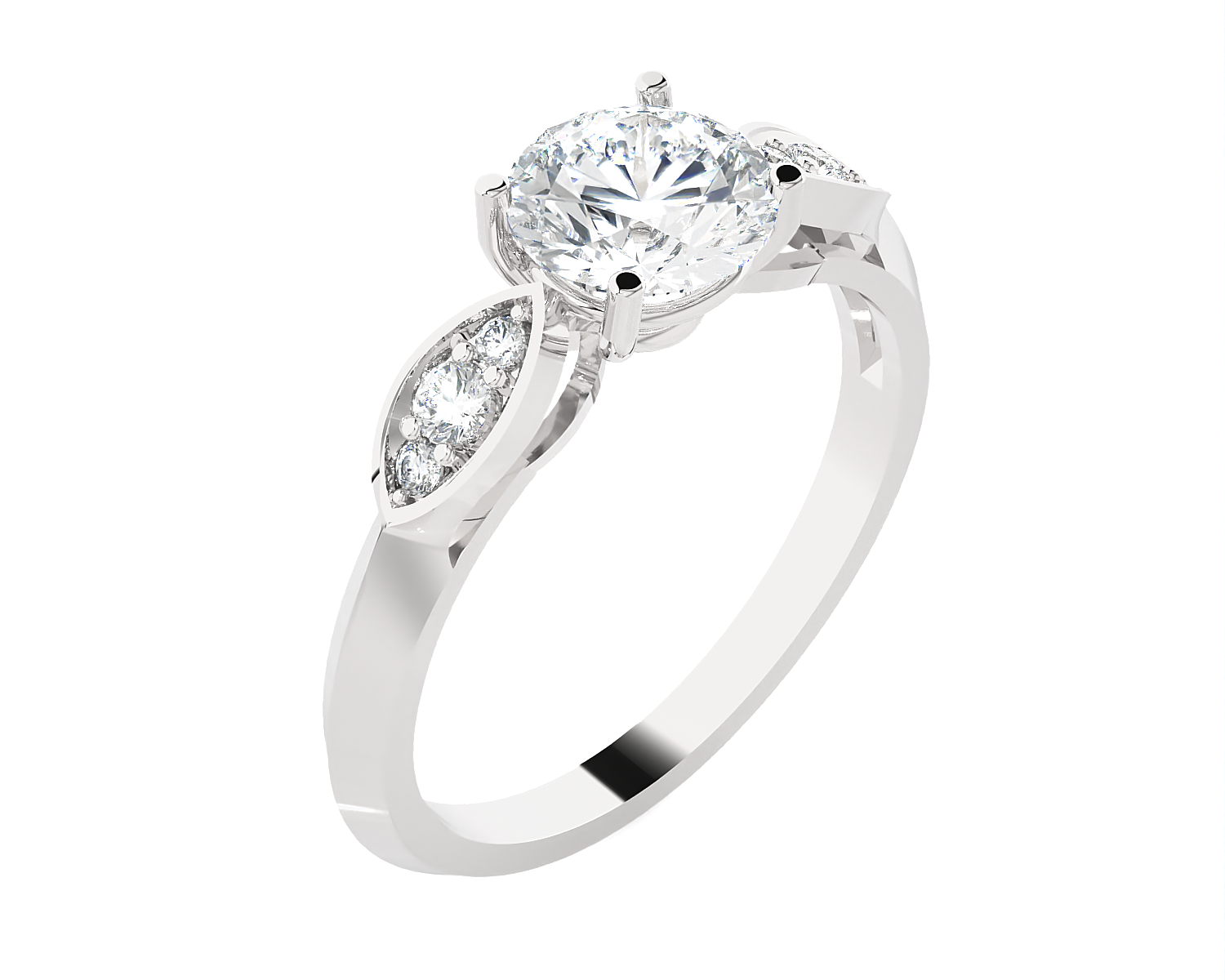 Round Lab Grown Diamond Side Stone Engagement Ring
