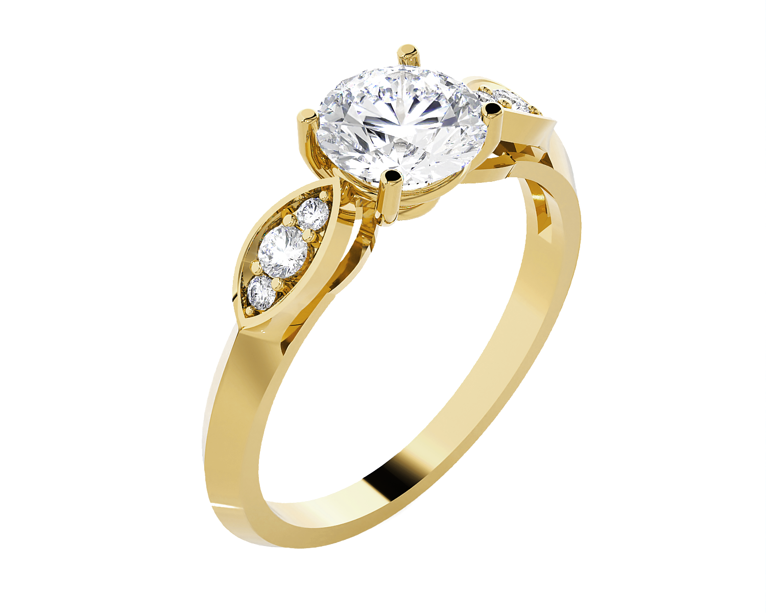 Round Lab Grown Diamond Side Stone Engagement Ring