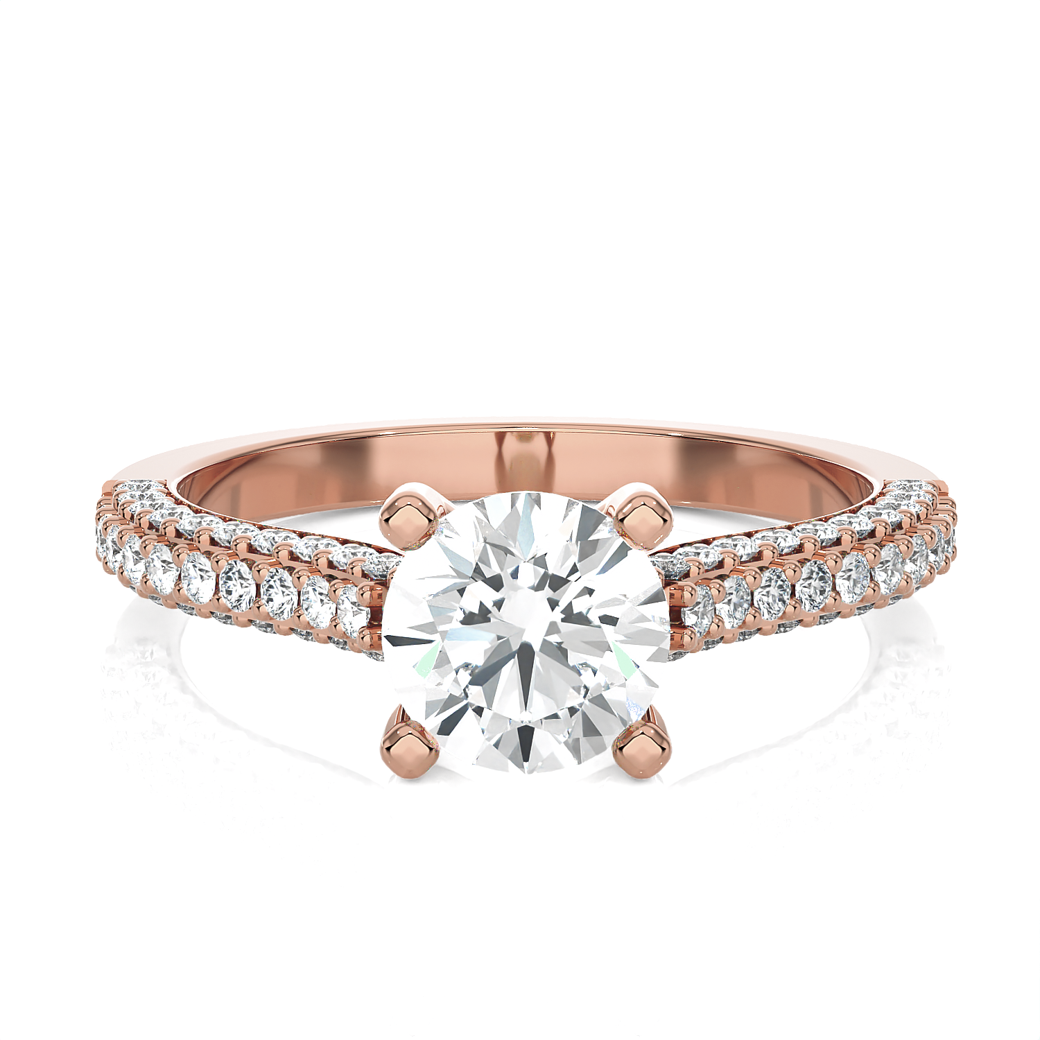Round Lab Grown Diamond Side Stone Engagement Ring