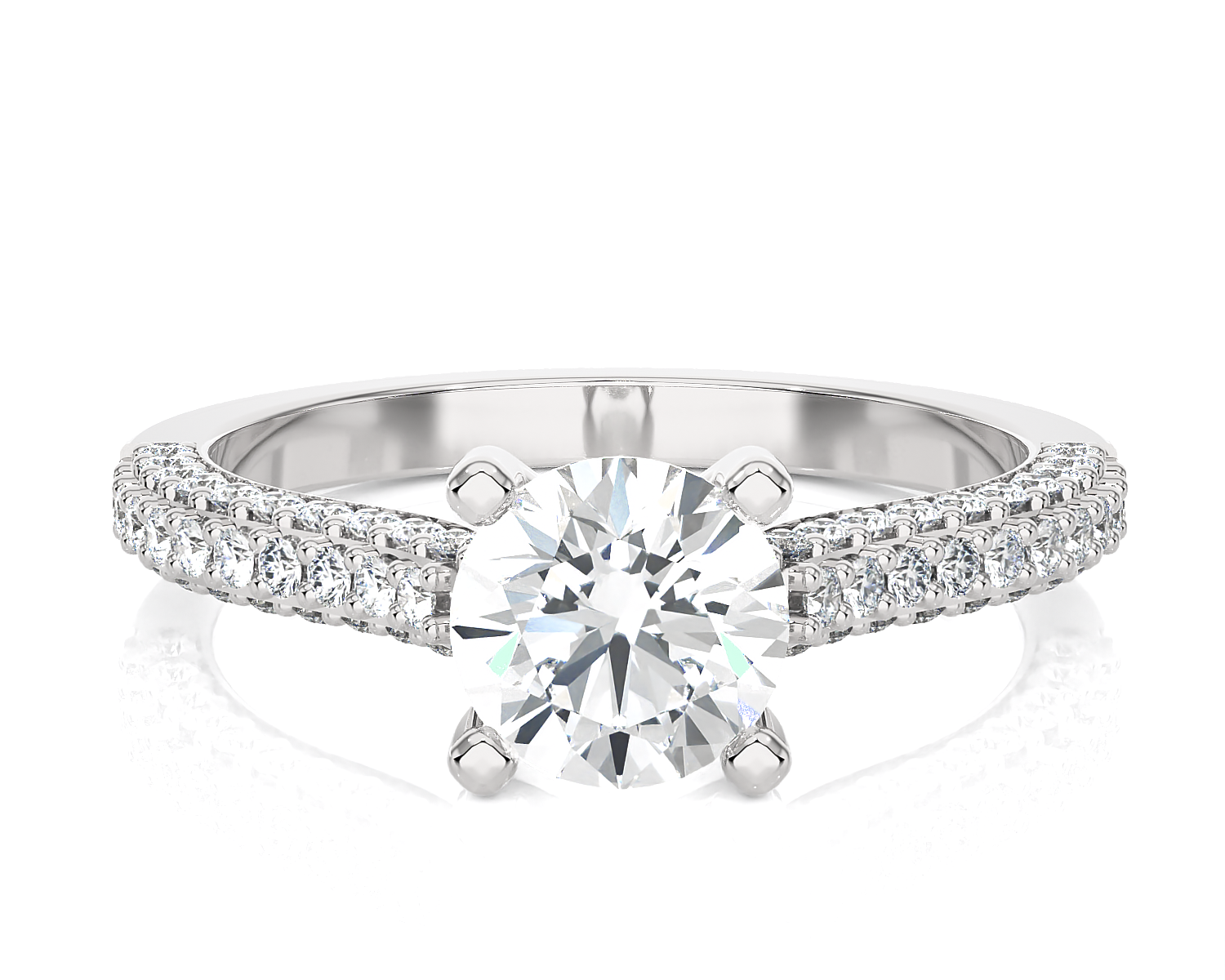 Round Lab Grown Diamond Side Stone Engagement Ring