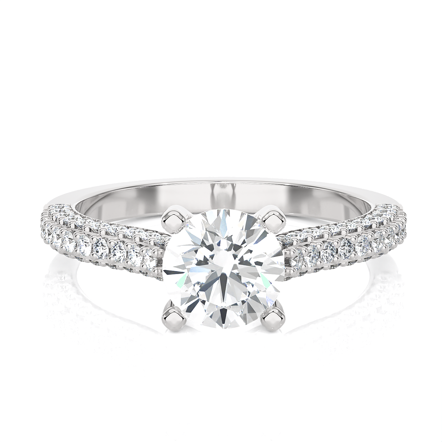Round Lab Grown Diamond Side Stone Engagement Ring