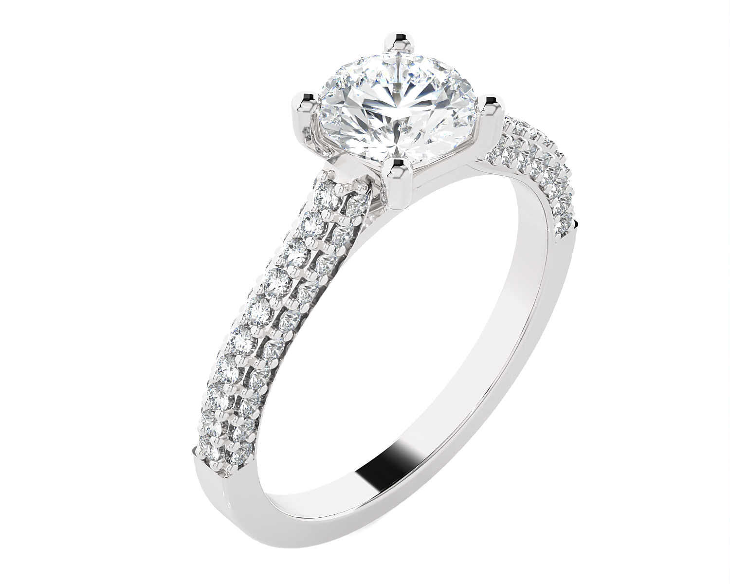 Round Lab Grown Diamond Side Stone Engagement Ring