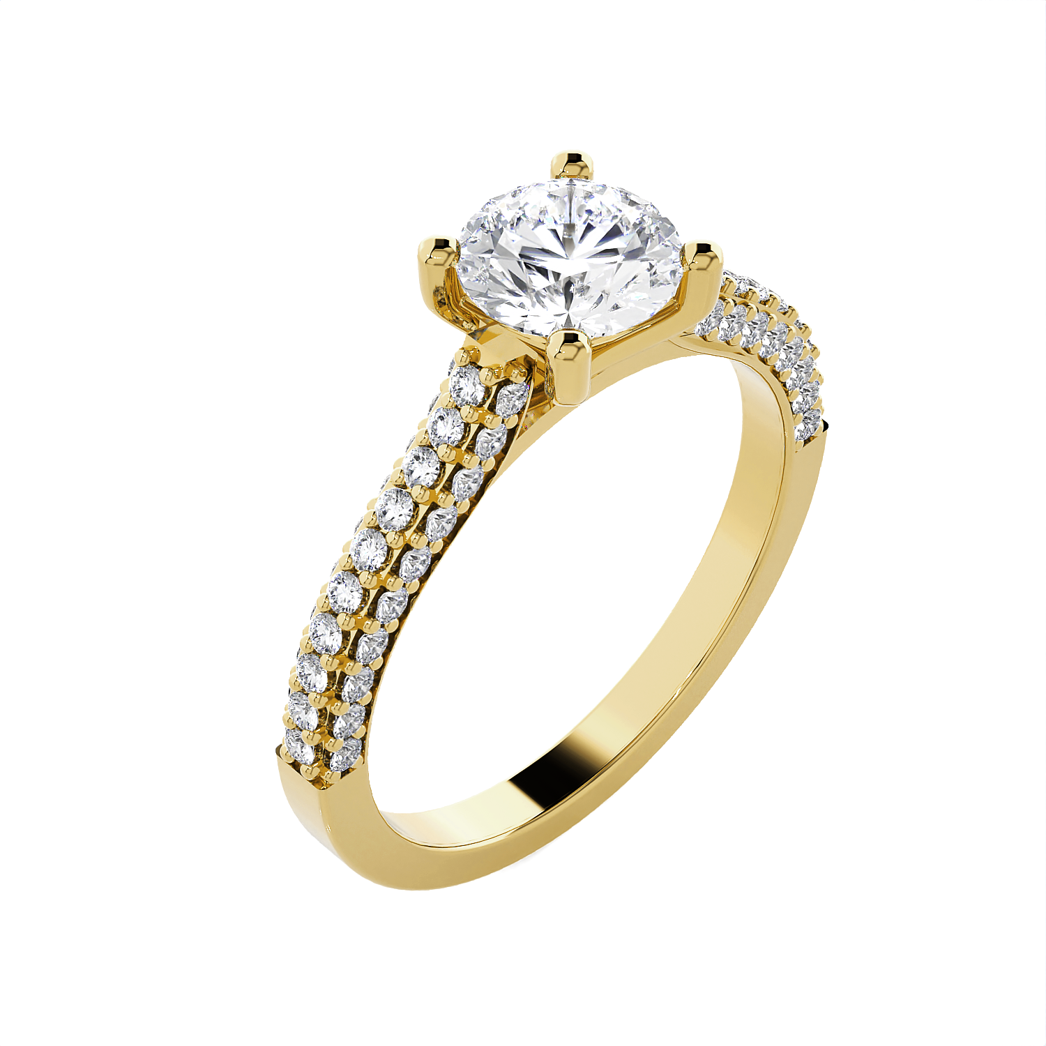 Round Lab Grown Diamond Side Stone Engagement Ring