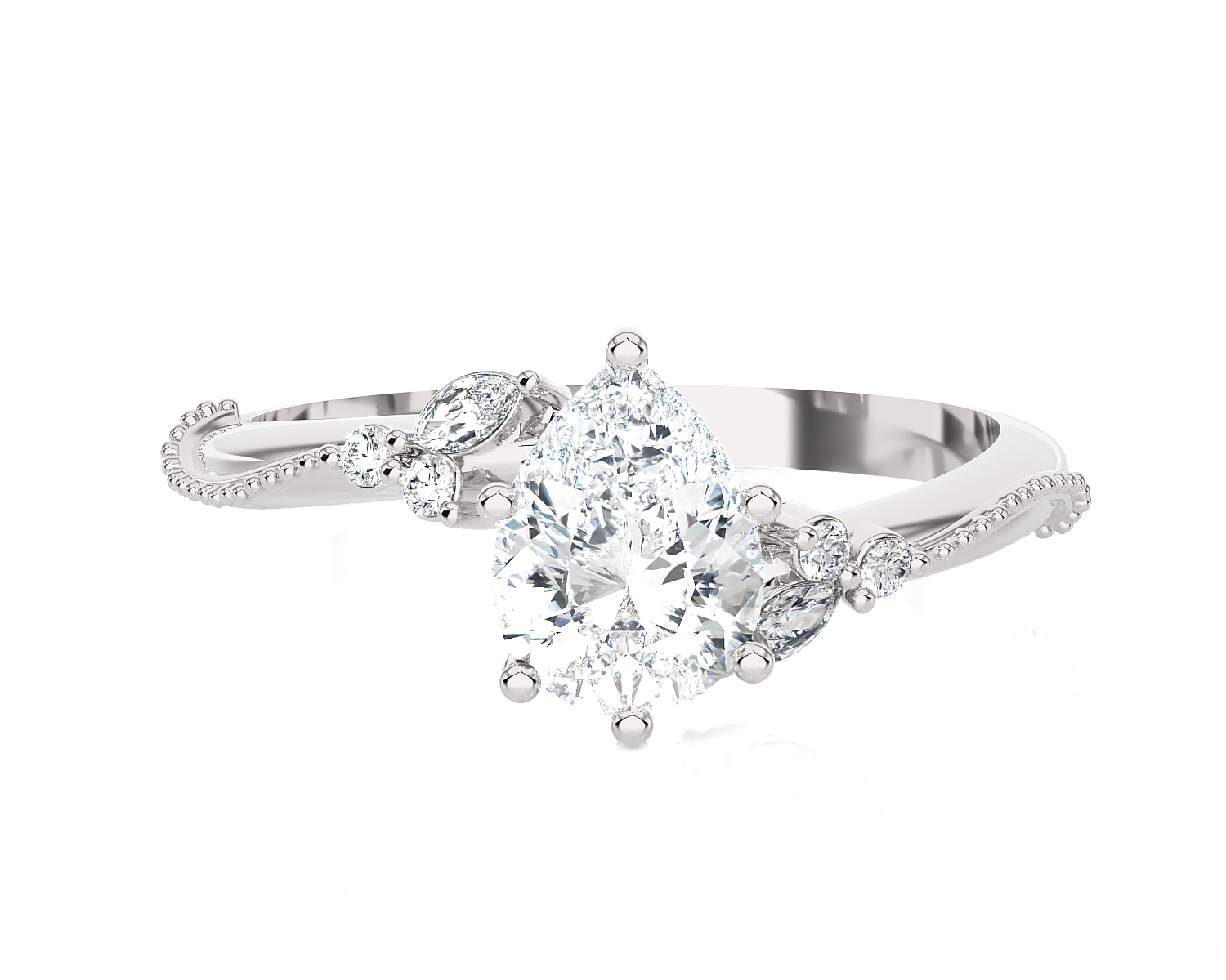 Pear-Shaped Lab Grown Diamond Side Stone Engagement Ring