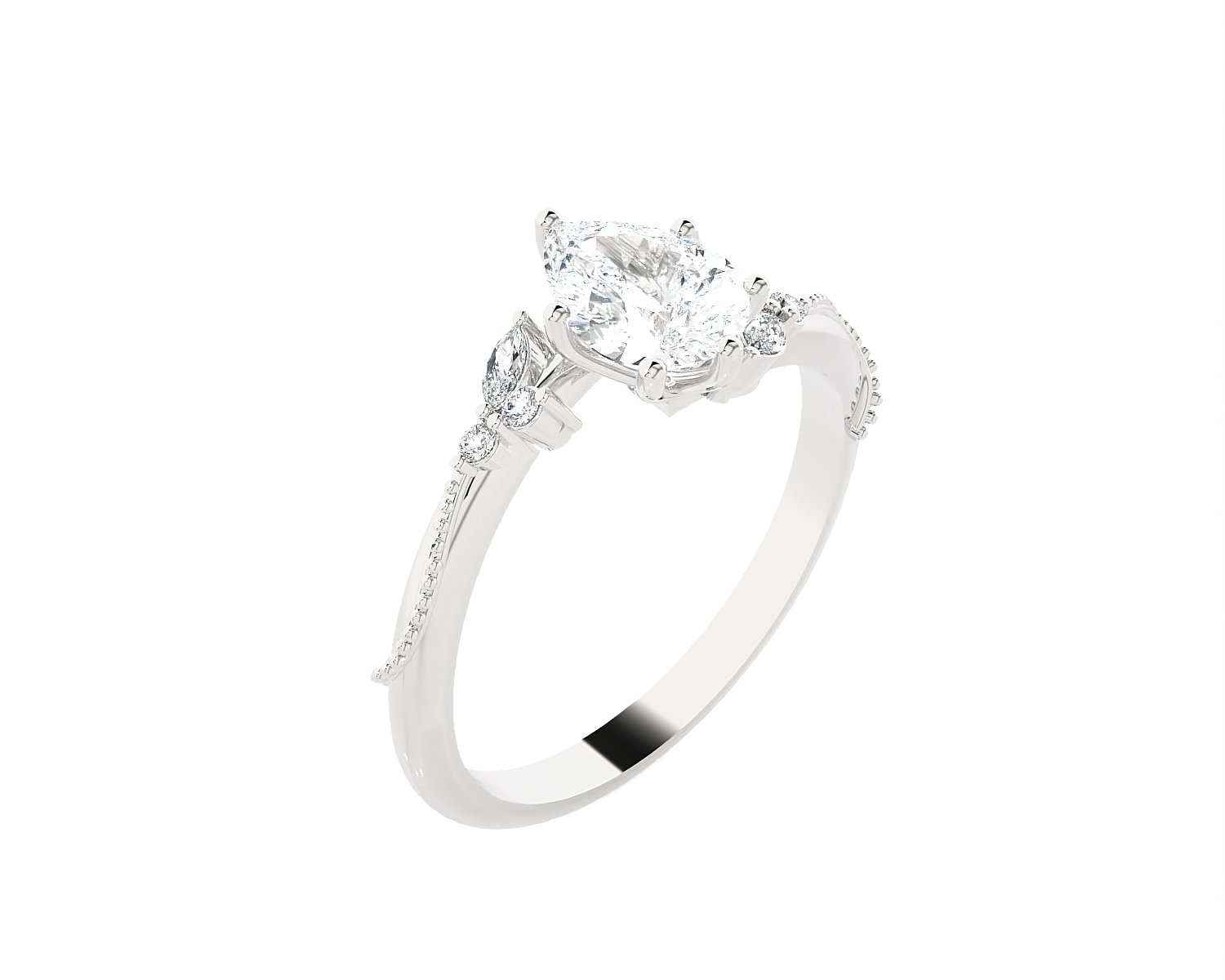 Pear-Shaped Lab Grown Diamond Side Stone Engagement Ring