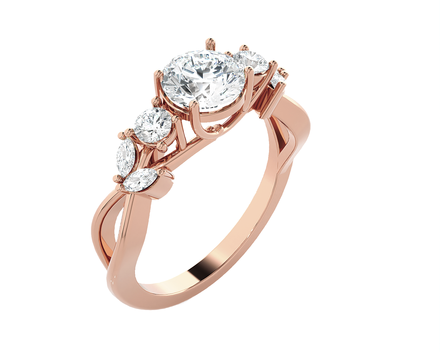Round Lab Grown Diamond Side Stone Engagement Ring