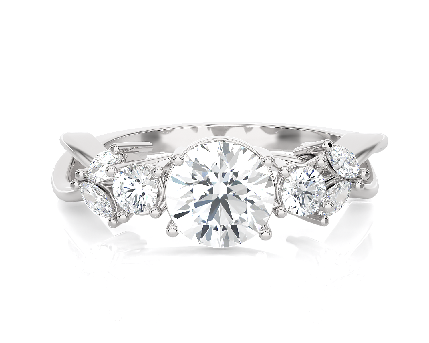 Round Lab Grown Diamond Side Stone Engagement Ring