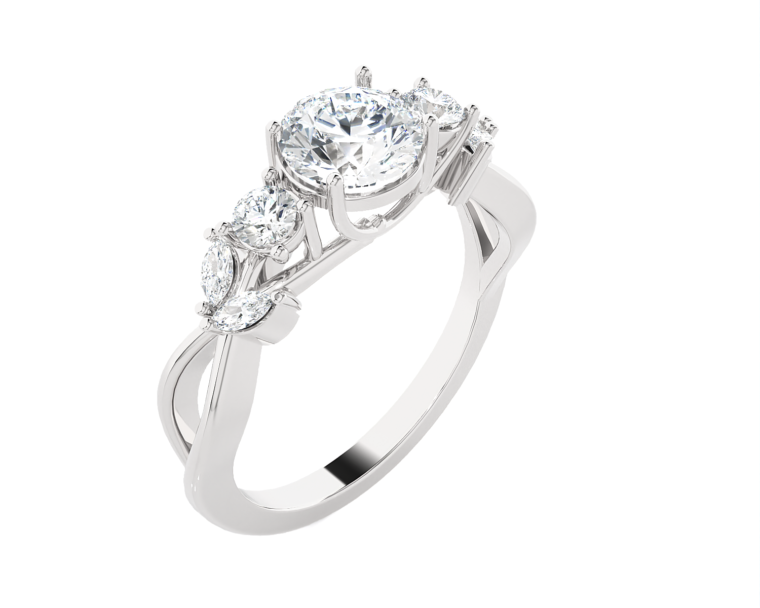 Round Lab Grown Diamond Side Stone Engagement Ring