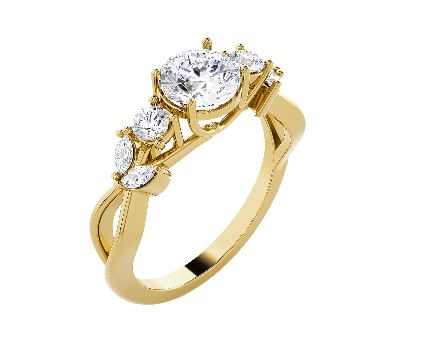 Round Lab Grown Diamond Side Stone Engagement Ring