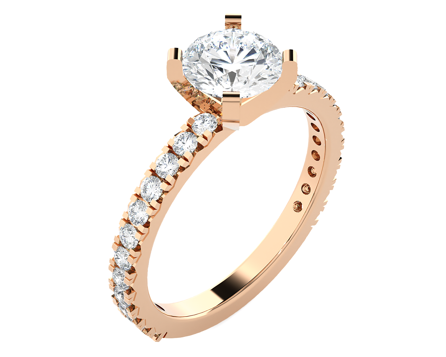 Round Lab Grown Diamond Side Stone Engagement Ring