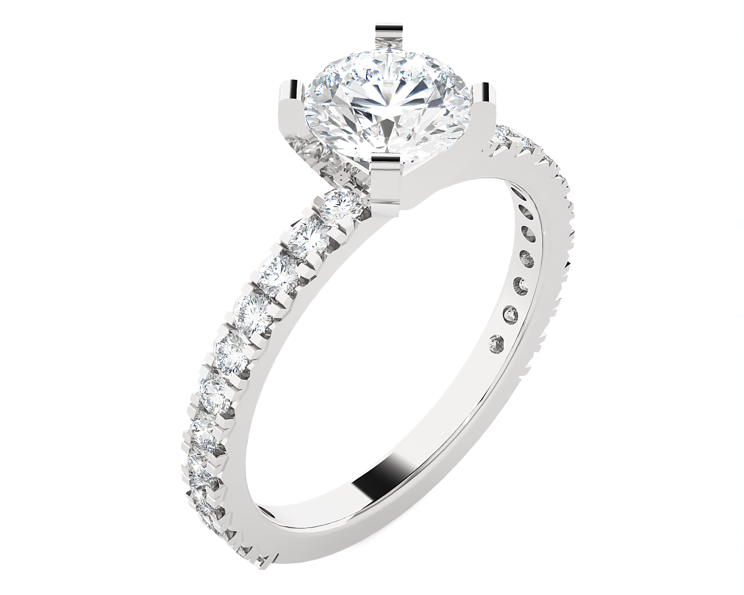 Round Lab Grown Diamond Side Stone Engagement Ring