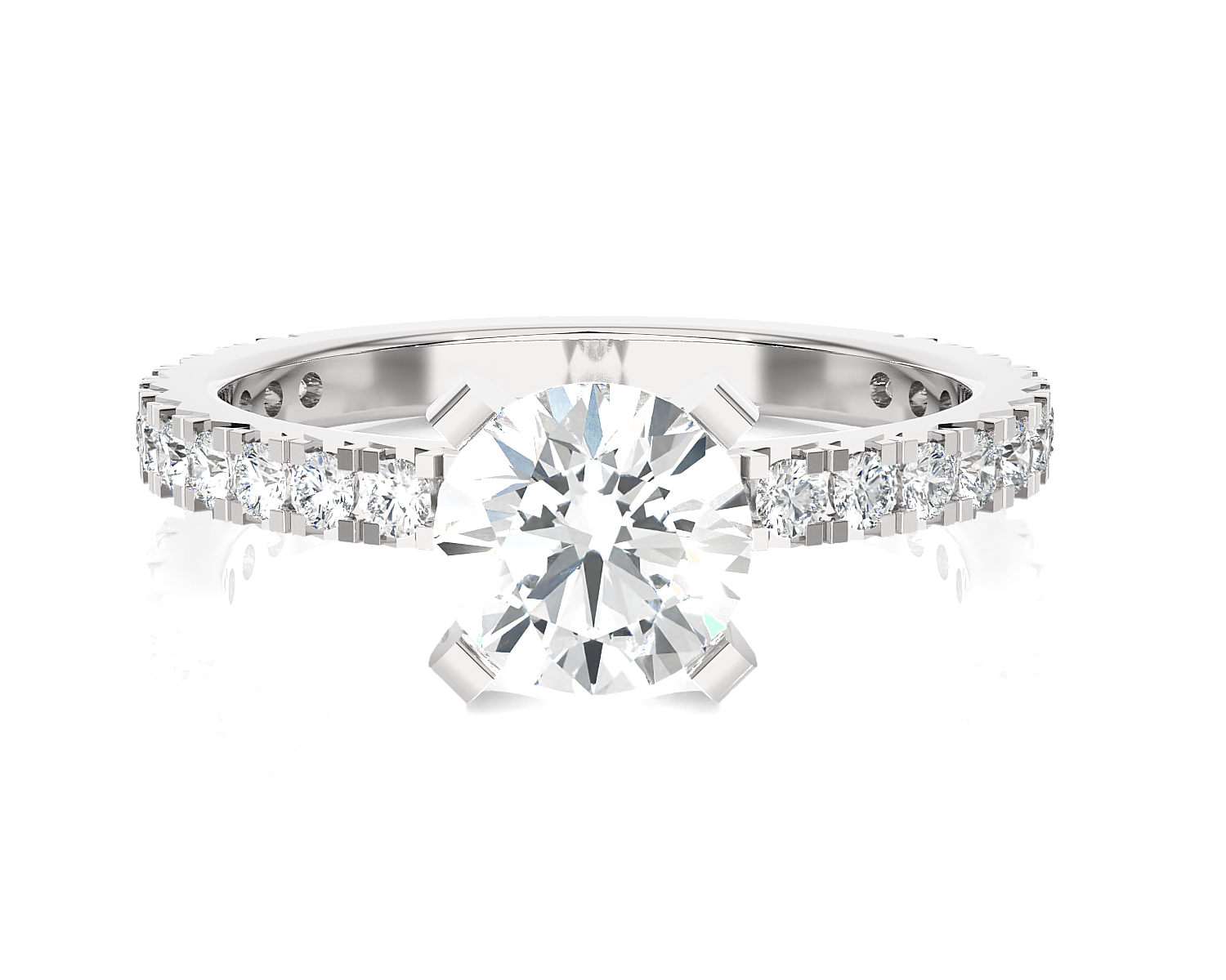 Round Lab Grown Diamond Side Stone Engagement Ring