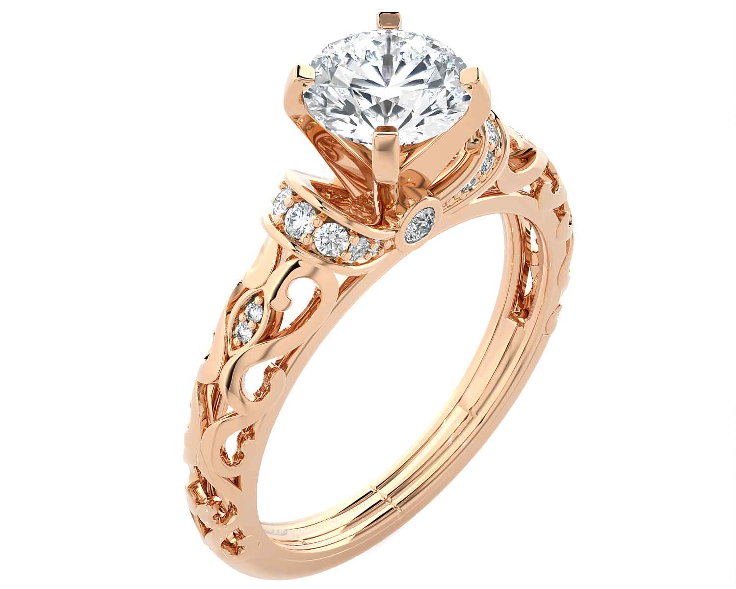 Round Lab Grown Diamond Side Stone Engagement Ring