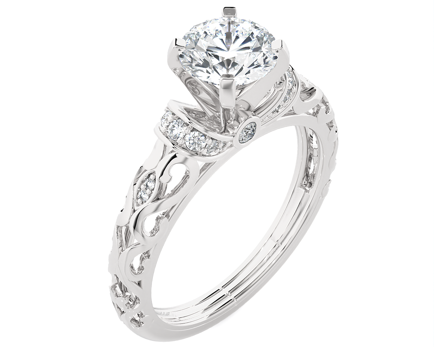 Round Lab Grown Diamond Side Stone Engagement Ring